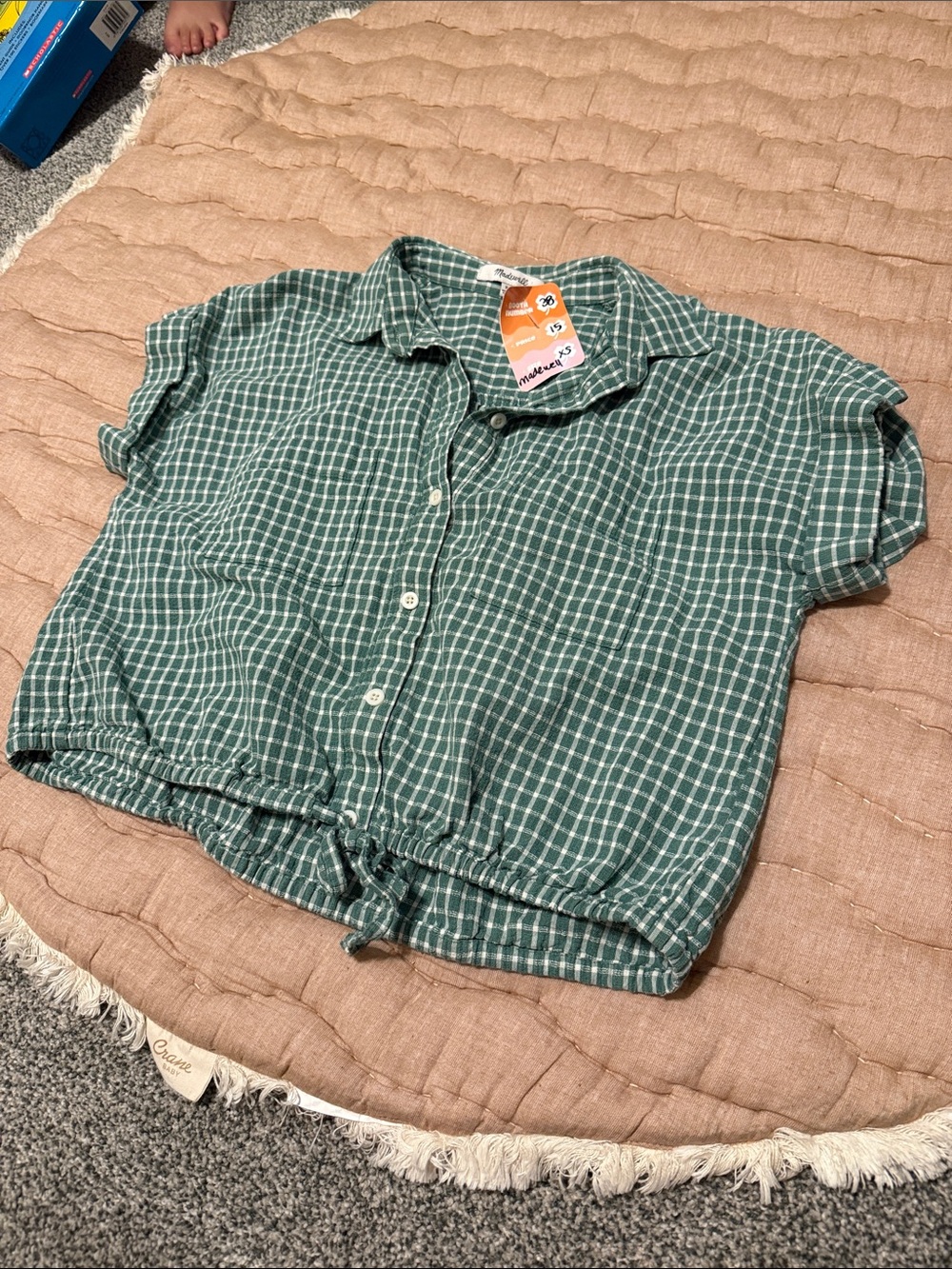 Cropped Madewell front tie plaid shirt